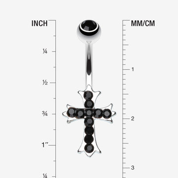 Detail View 1 of Cross Sparkle Belly Ring-Black